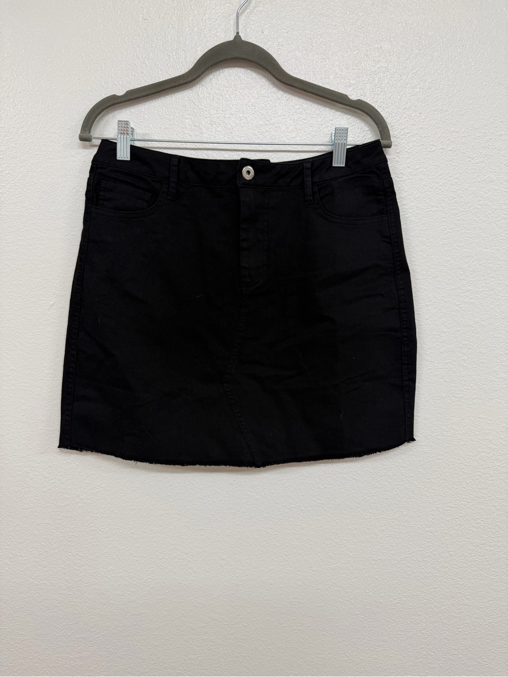 Umgee Black Mini Denim Skirt with Raw Hem